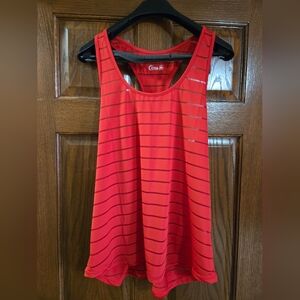 Zyia Active Tank Top Women Size XXL Red Sheer Striped Racerback Havana